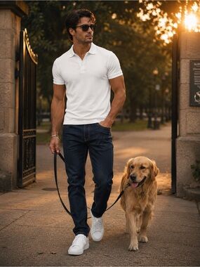 Men's Dark Blue Straight Fit Jeans - Classic Casual Style
